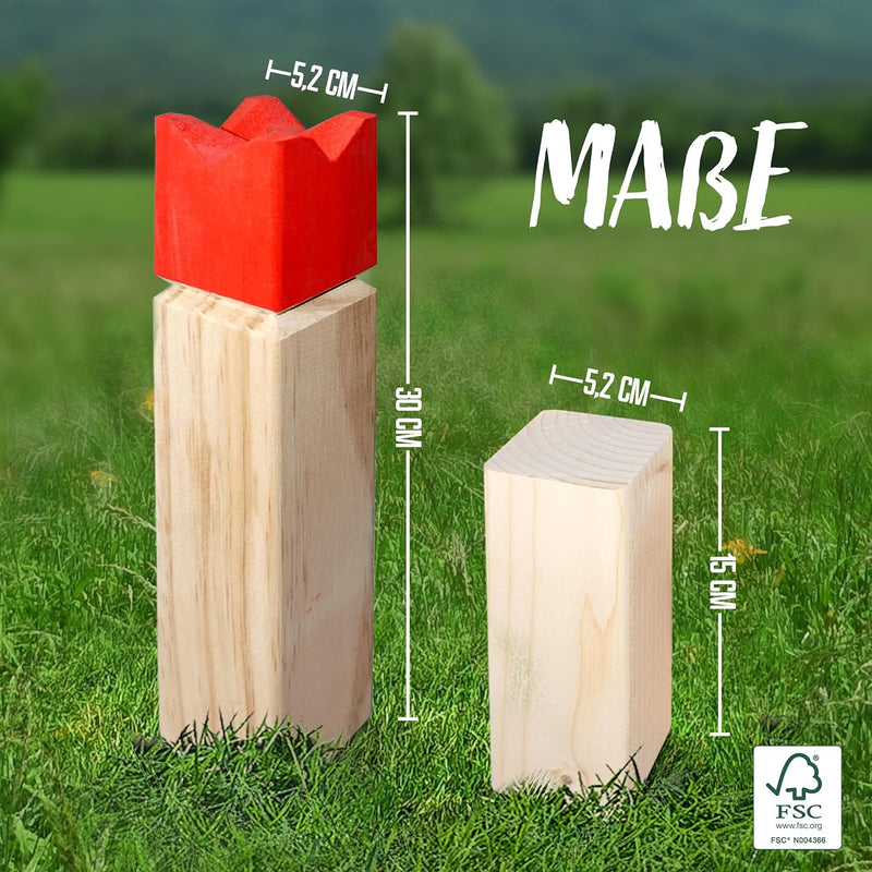 Ocean 5 Kubb - Original Wikinger Spiel | Premium Holzspiel im Stoffbeutel mit massiven Figuren | Sch