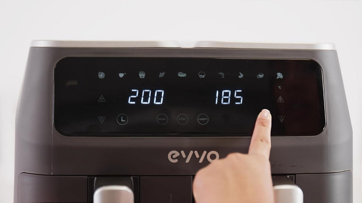 EVVO Luftfritteuse ohne Öl, 8 l, 2.800 W, Doppelkorb, Antihaftbehälter, Dual-Cyclone-Technologie, 10