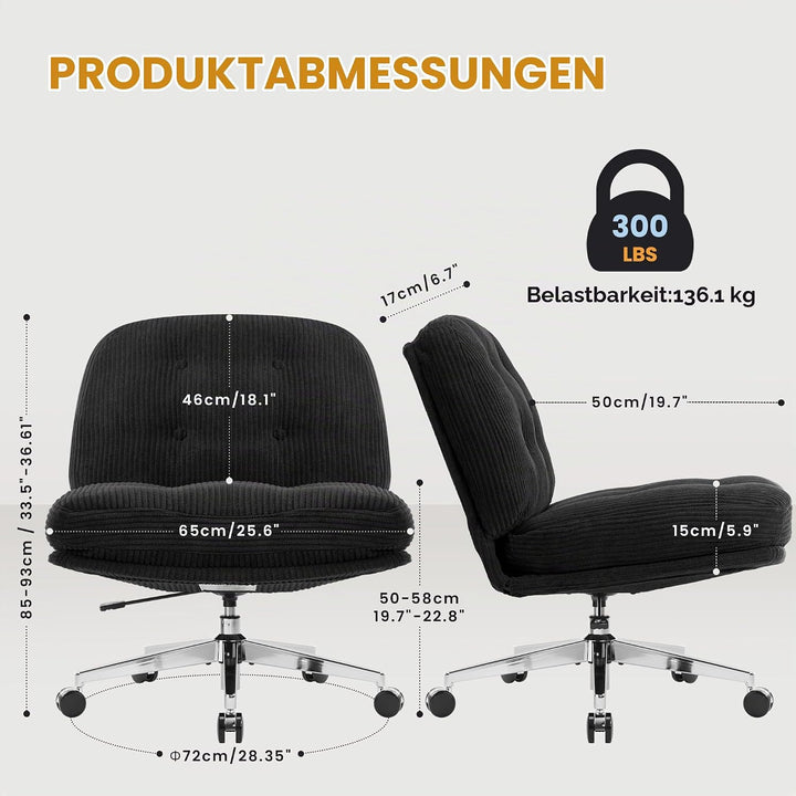 IWMH Bürostuhl ohne Armlehne, Sessel Wohnzimmer mit gekreuzten Beinen, Ergonomischer Drehstuhl mit E