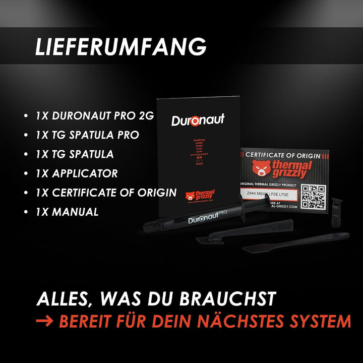 Thermal Grizzly Duronaut Pro - 2g Wärmeleitpaste - überragende Langzeitstabilität und Wärmeleitfähig