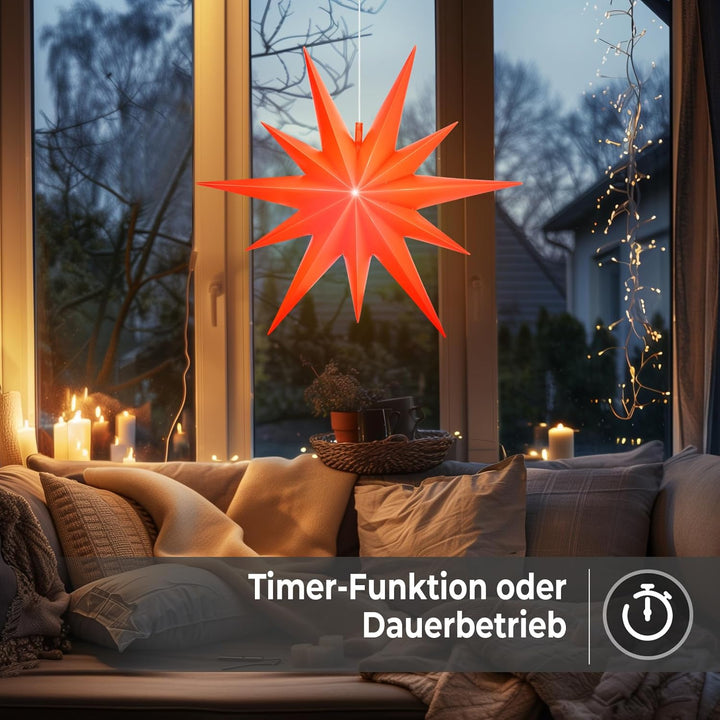 OVILUM Leuchtstern 2D XXL mit LED Beleuchtung | rot | |Ø 100cm | Stern mit 11 Spitzen | wetterfest |