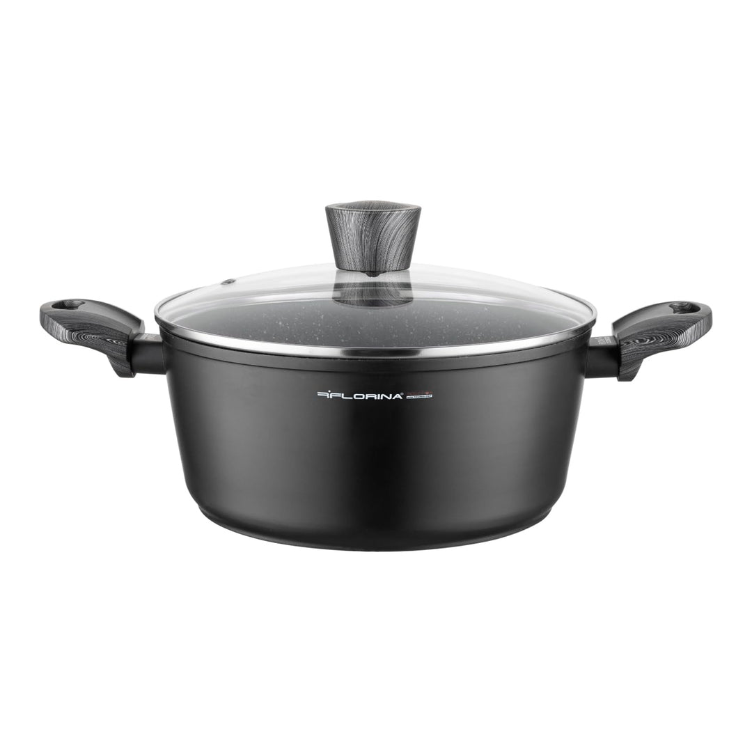 FLORINA Topf aus Aluminium (4 l) | 24 cm Durchmesser | Kochtopf mit Glasdeckel - Antihaftbeschichtet