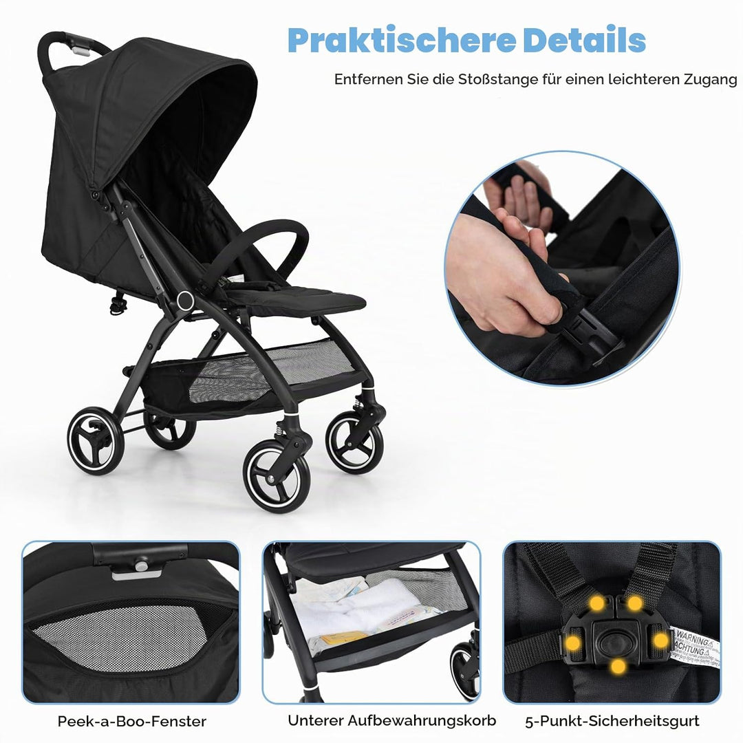 LIFEZEAL Faltbarer Kinderwagen mit neigbarer Rückenlehne, Kinderbuggy mit verstellbarem Sonnendach,