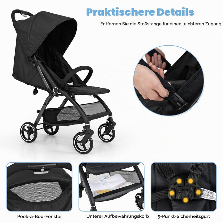 LIFEZEAL Faltbarer Kinderwagen mit neigbarer Rückenlehne, Kinderbuggy mit verstellbarem Sonnendach,