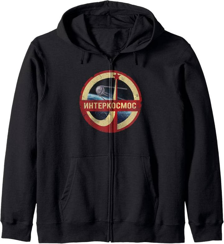 Sputnik Interkosmos Vintage Russische Buchtaben CCCP Kapuzenjacke