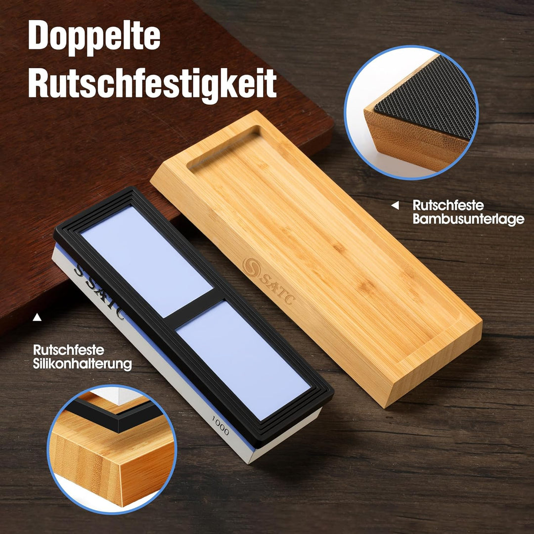 Schleifstein Set 400/1000/3000/8000 Körnung - Hochwertig Wetzstein Messerschärfer mit Bambusständer