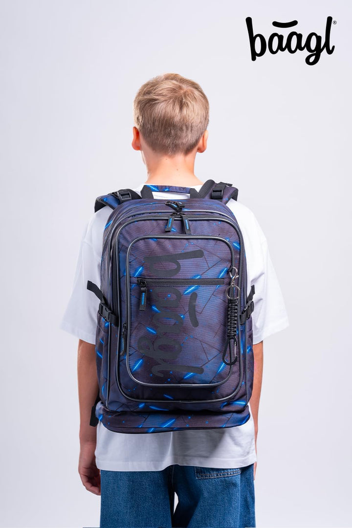 Baagl Schulrucksack Set Jungen 3 Teilig - Schultasche ab 3. Klasse - Grundschule Ranzen mit Brustgur