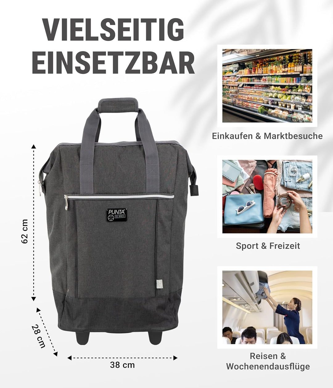 Punta Shopping Roller, dunkelgrau, 38x62x28cm 38x62x28cm Dunkelgrau, 38x62x28cm Dunkelgrau