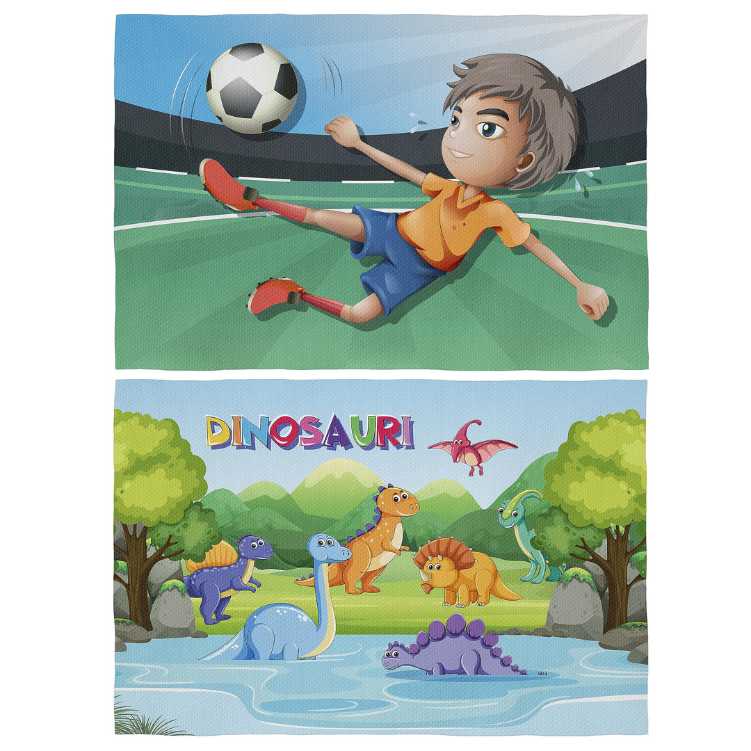 Platzset Snacks Schule Kinder – Set 2 Stück 30 x 45 cm wasserdicht – Stoff PVC weich Kinder Fussball