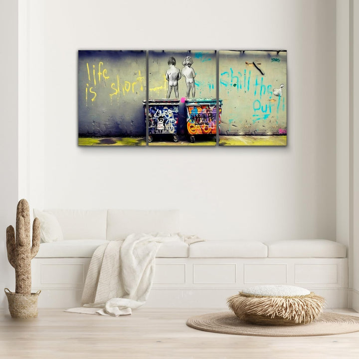 Giallobus - Grosse Gemälde im XXL-Format - Banksy - Strassenkunst - Kinder pinkeln - Leinwand - 218x