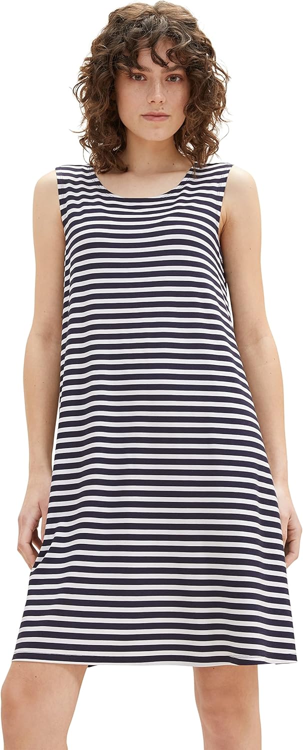 TOM TAILOR Damen Basic Jerseykleid 40 32703 - Navy Offwhite Stripe, 40 32703 - Navy Offwhite Stripe