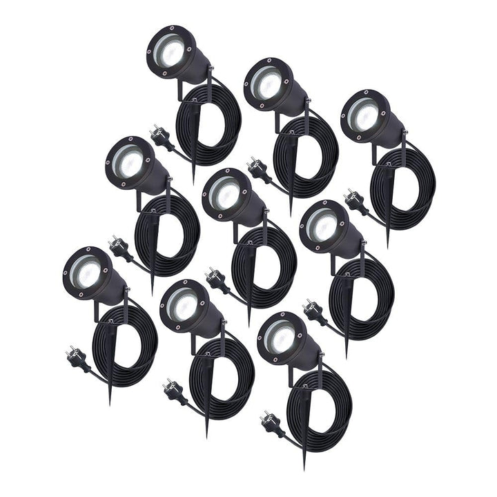 HOFTRONIC 9er Set Sydney - GU10 LED Strahler mit Erdspiess - 1,5M kabel mit Stecker - 4W 450lm - Alu