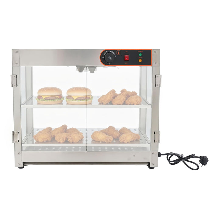 800W 220V Warmhaltevitrine 2 Etagen SpeisenwäRmer Warmhaltetheke für Buffet | Vorwärmzeit: 10min, Te