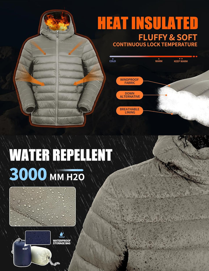Herren Leichte Steppjacke Daunenjacken-Optik Übergangsjacke Outdoor Winterjacke mit 6 Taschen XL Kha