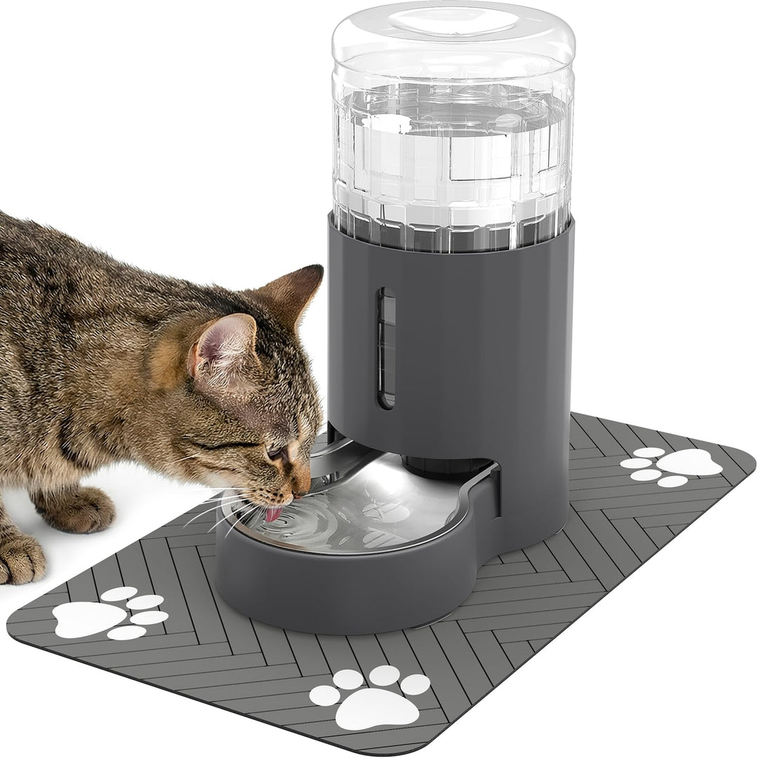 Katzen-Wasserspender mit Tischset und Edelstahlnapf, Automatischer Schwerkraft-Wasserspender für Kat