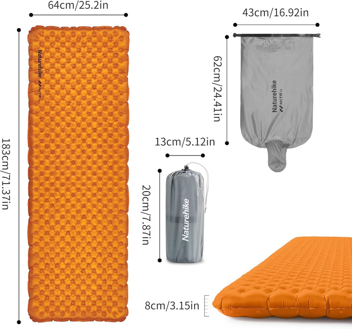 Naturehike Camping Isomatte Ultraleicht 5,8 R-Wert, 8 cm Dicke Aufblasbare Isomatte 4 Jahreszeiten L