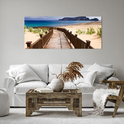 Wandbilder Dekoration Wohnzimmer Ozean Strand Sand Ufer Panorama Bilder auf Leinwand 120x50cm Leinwa