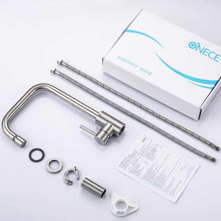 ONECE Küchenarmatur mit 2 Strahlarten, Hochdruck Wasserhahn Küche Spültischarmatur aus Edelstahl geb