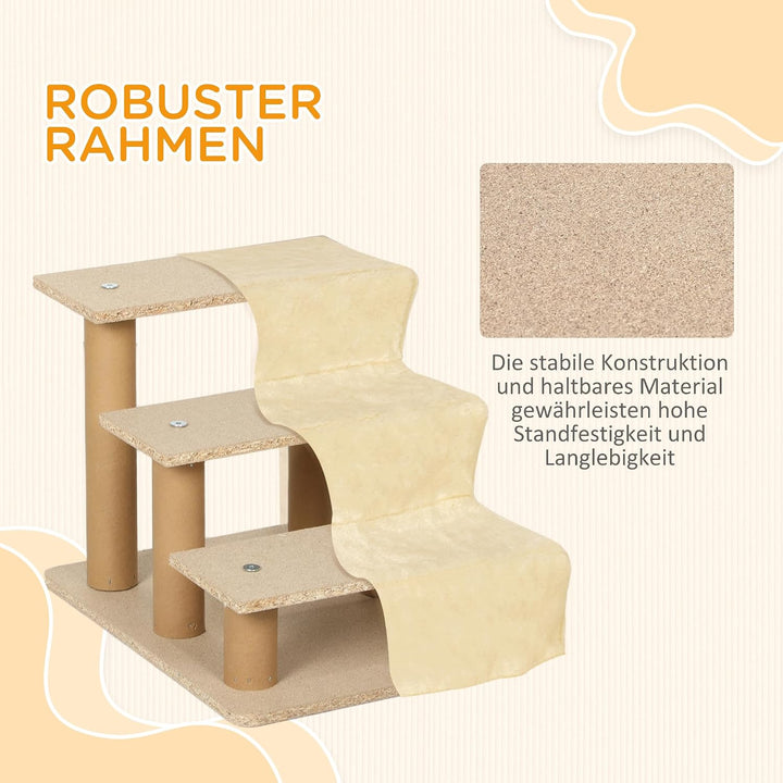 PawHut Hundetreppe 3 Stufen 35 cm Hoch Haustiertreppe für kleine Hunde oder Katzen, Katzentreppe Hun