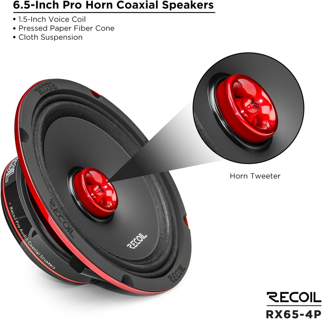 RECOIL RX65-4P 16,5cm Auto Koaxiallautsprecher Pro Audio Horn-Hochtöner | 6.5", 200W Max, 100W RMS,