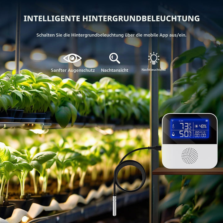 WiFi Temperature Sensor with Waterproof External Probe,Tuya Smart Temperature Humidity Monitor with
