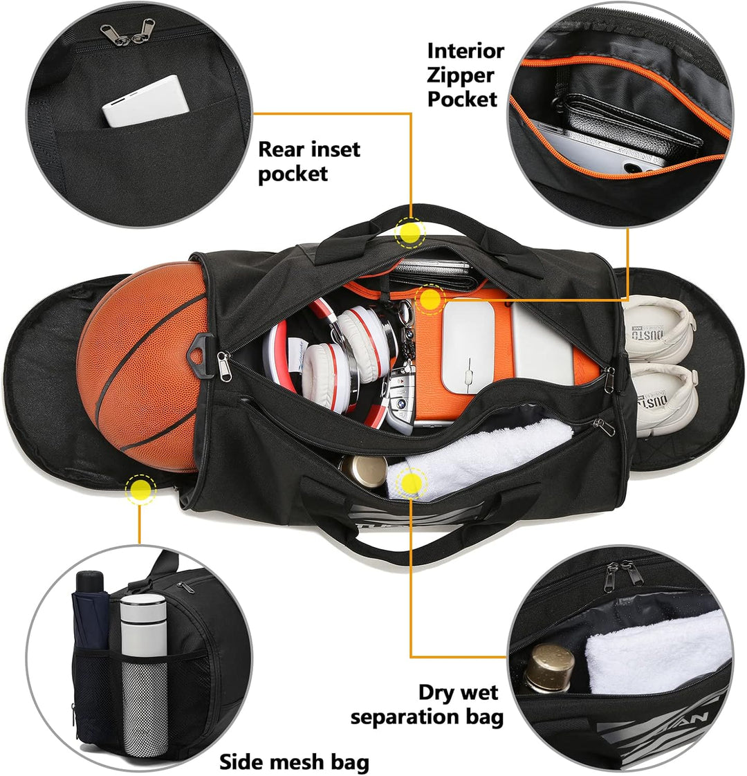 TUGUAN 40L Sporttasche Herren Basketball Trainingstasche mit Schuhfach, Ballfach &amp; Nassfach Wochen R