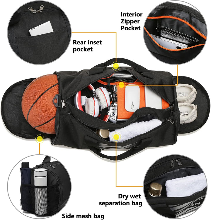 TUGUAN 40L Sporttasche Herren Basketball Trainingstasche mit Schuhfach, Ballfach &amp; Nassfach Wochen R