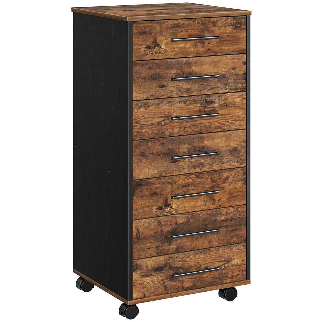 HOOBRO Rollcontainer mit 7 Schubladen, Aktenschrank, Holz Büroschrank, Büromöbel mit Schubladen, Auf