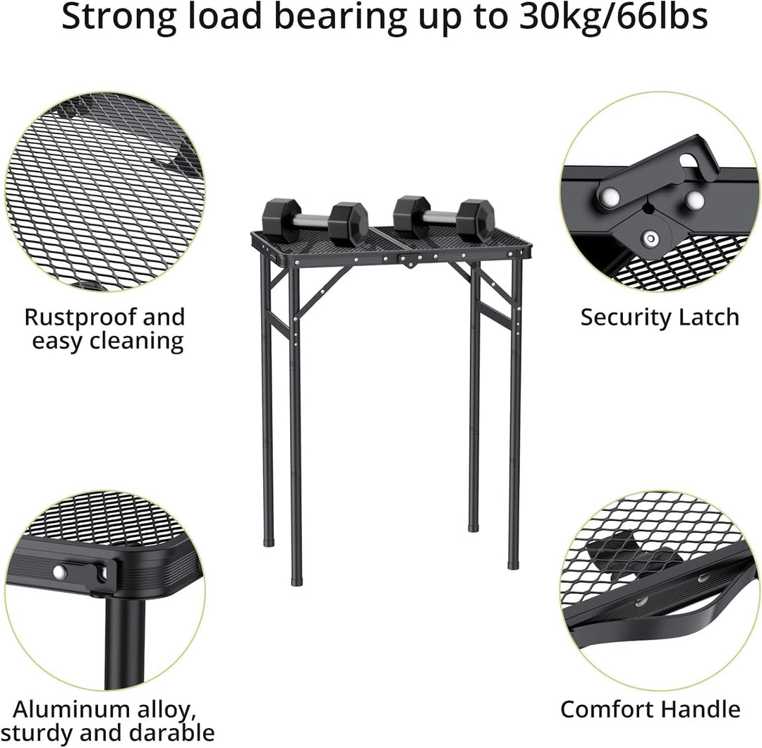 Anbte Campingtisch Klapptisch 60x40cm Aluminium Rahmen mit 3 Verstellbare Höhe 27/51/74cm Grilltisch