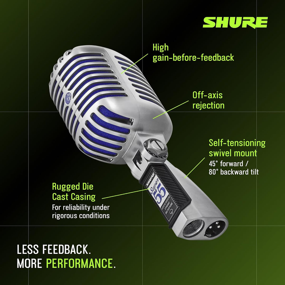Shure Super 55 Deluxe Vocal Microfon - Vintage Supercardioid Dynamic Unidyne Mic, legendärer Look, k