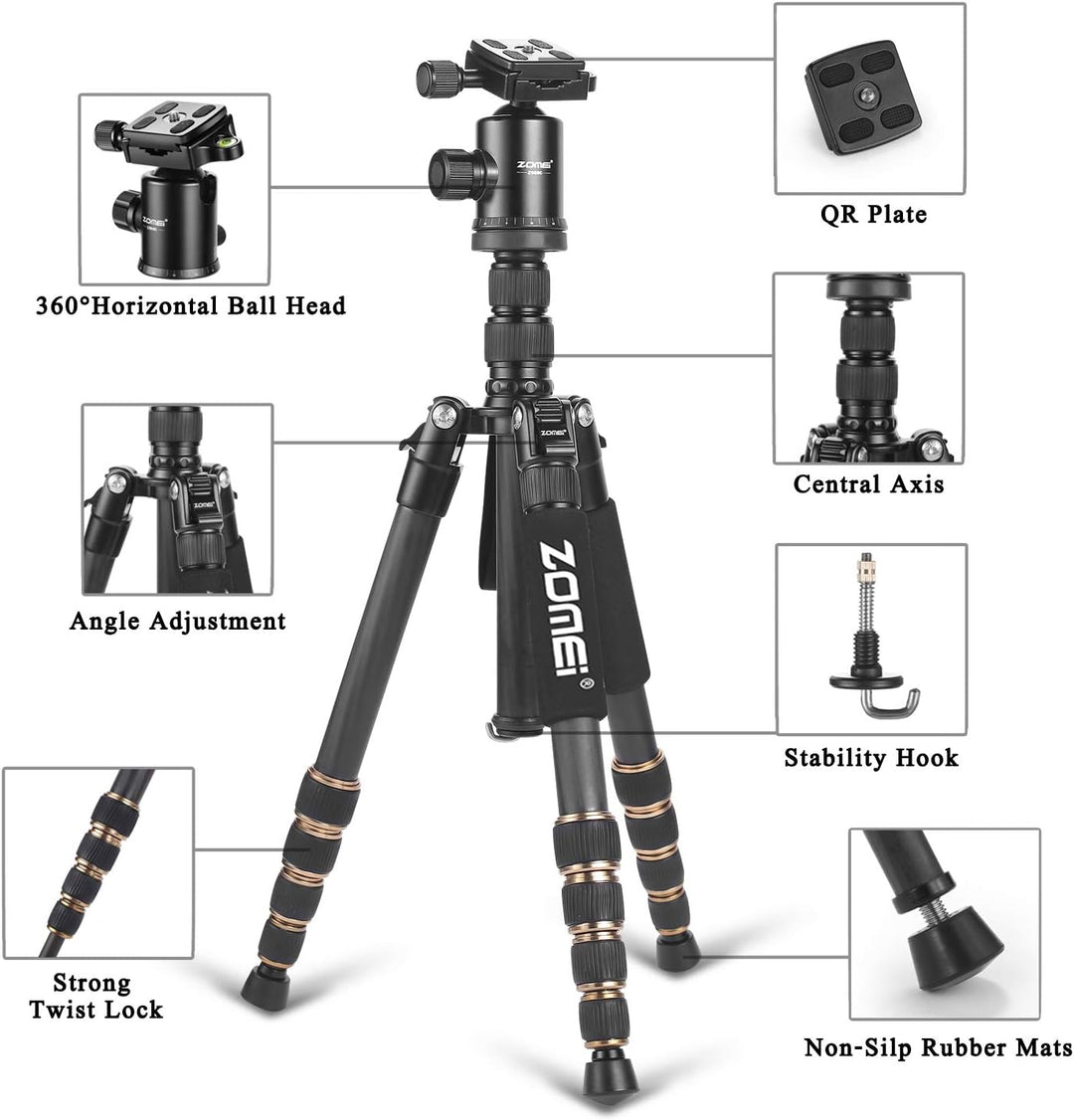 ZOMEi Kamerastativ Z669C 151cm mit Kugelkopf aus Kohlefaser Carbon,Professionelles Leichtgewichtiges