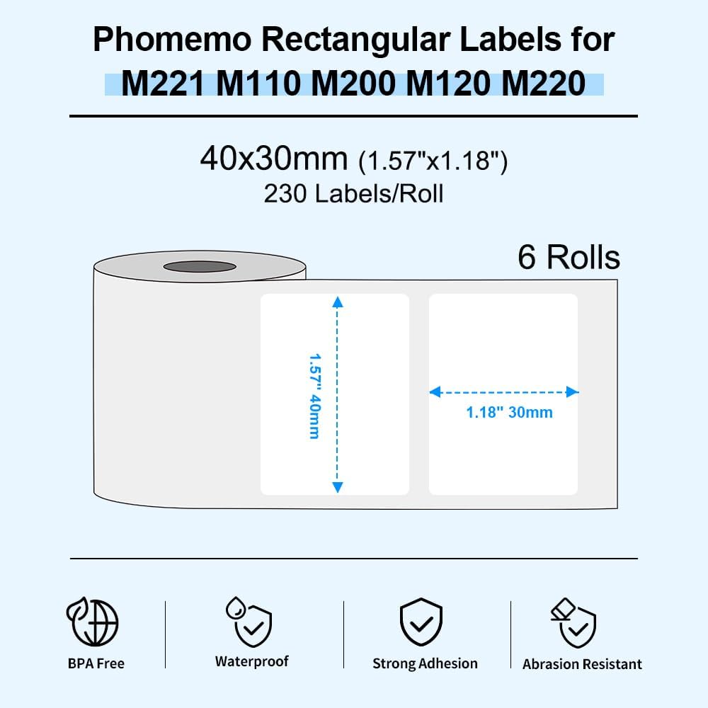 Phomemo M110/M220/M221/M200/M120/M100/M108/M150/M250/M260 Multifunktionale Selbstklebende Etiketten,