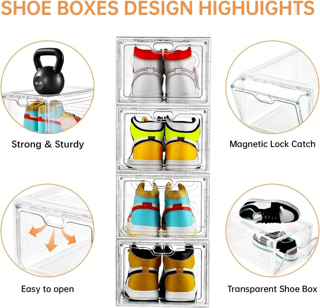 Aliscatre Schuhboxen, transparenter Kunststoff, stapelbar, 6 Stück, Schuh-Organizer für Schrank, Sch