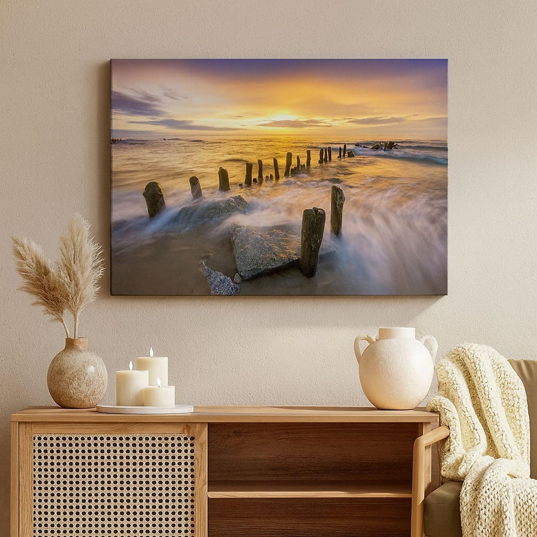 Bilder auf Leinwand baltisch meer Mole Landschaft Leinwandbild 70x50cm Wandbilder Dekoration Wohnzim