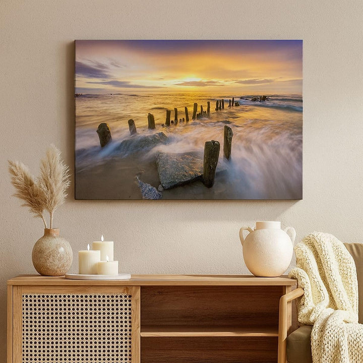 Bilder auf Leinwand baltisch meer Mole Landschaft Leinwandbild 70x50cm Wandbilder Dekoration Wohnzim