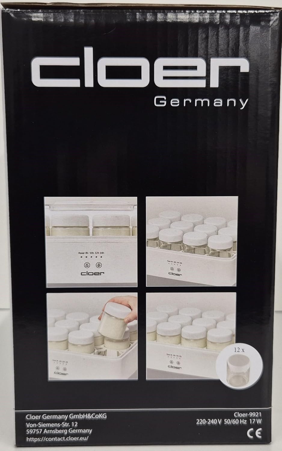Cloer 9921 Joghurtbereiter für 12 Gläser, je 150 ml Fassungsvermögen, für Joghurt und Fermentkulture
