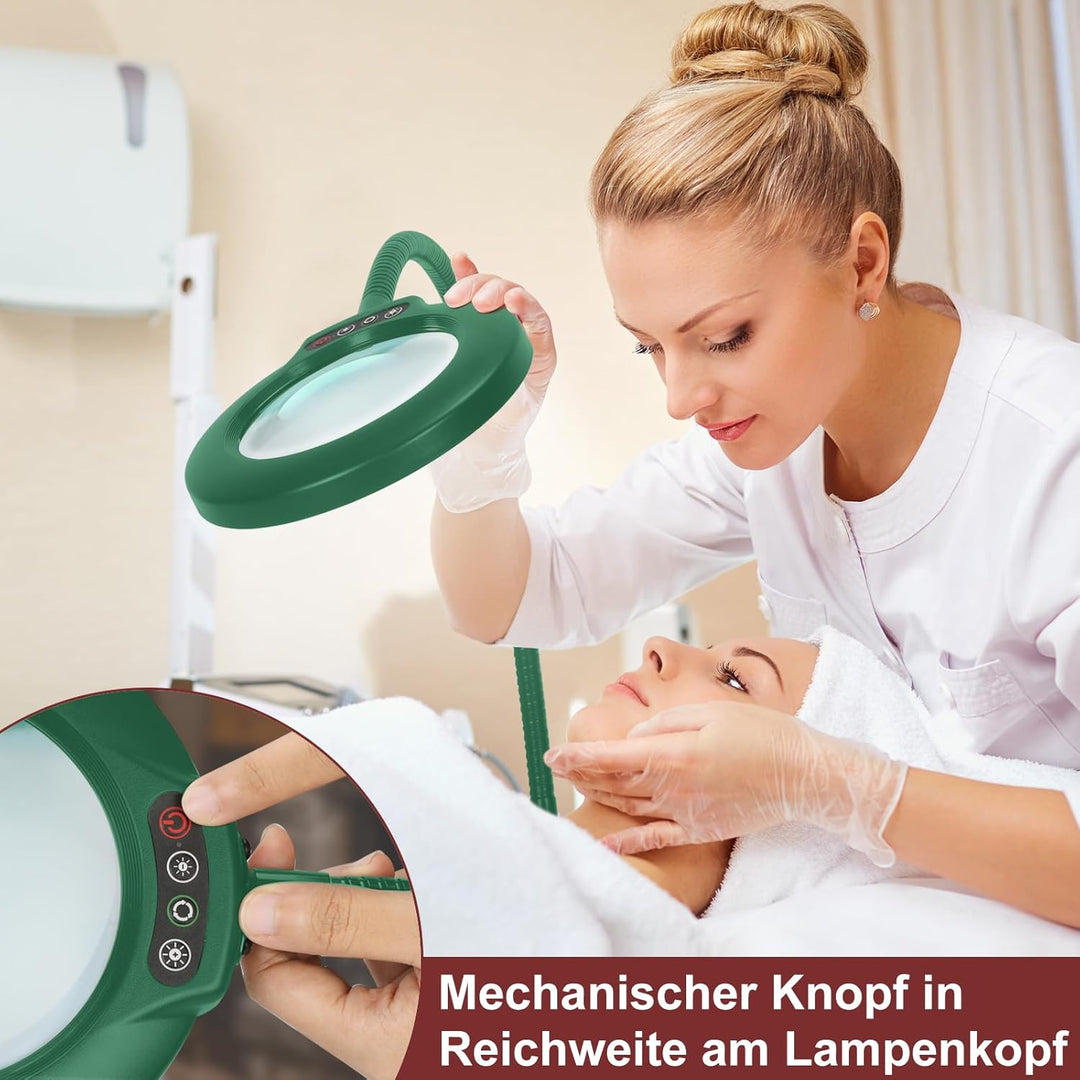 Veemagni 10X Echte Glaslinsen Schwanenhalslupen, Lupe mit Licht und Ständer Stehlampe, 5 Farbmodi St