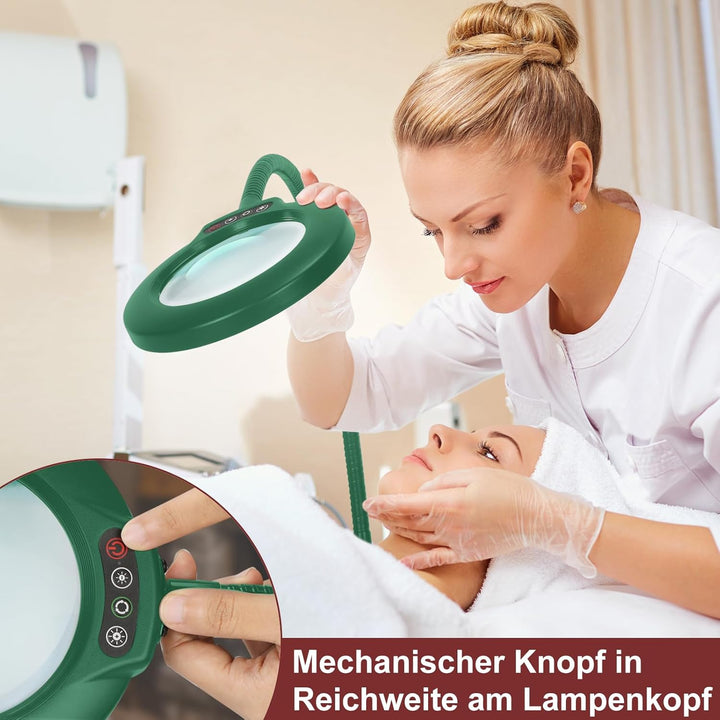 Veemagni 10X Echte Glaslinsen Schwanenhalslupen, Lupe mit Licht und Ständer Stehlampe, 5 Farbmodi St