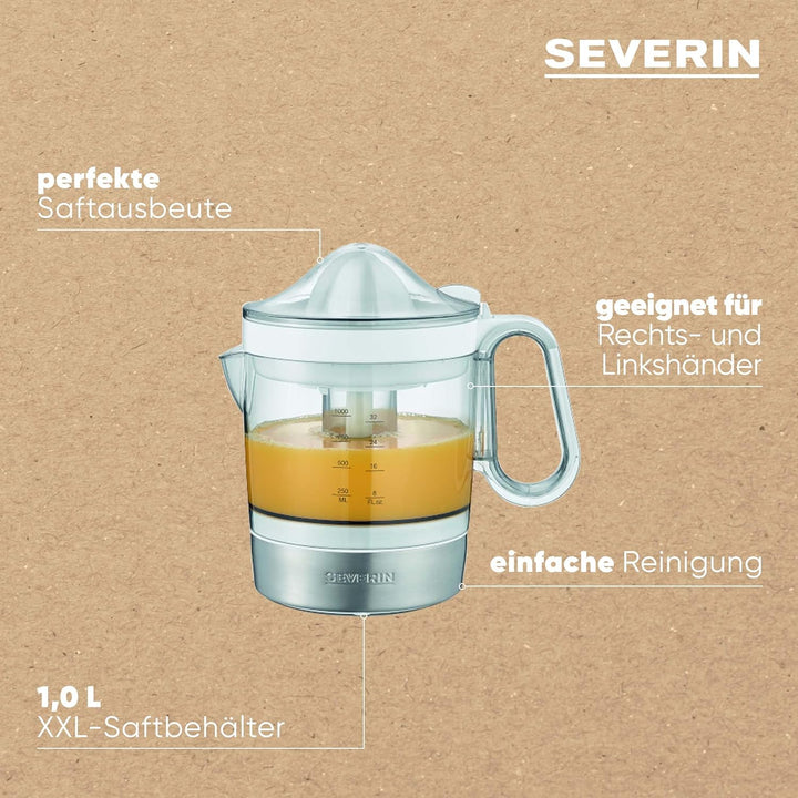SEVERIN Citruspresse, Mit 2 Presskegeln, 40 W, CP3535, Weiss Weiss-Edelstahl, 40W