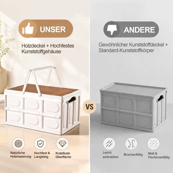 30L Klappbox mit Holzern Deckel und Griff, 42 * 28.5 * 23.5 cm Klappboxen Faltbar Stabil，Kunststoff