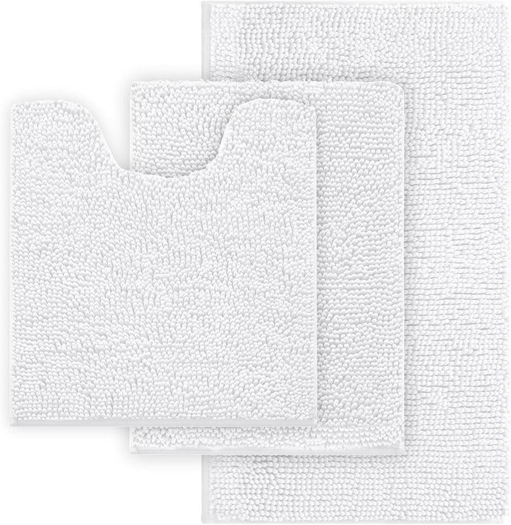 Badvorleger Set 3-Teilig-Weiches Badematten Set mit Rutschfester, Chenille Saugfähige Badteppiche Se