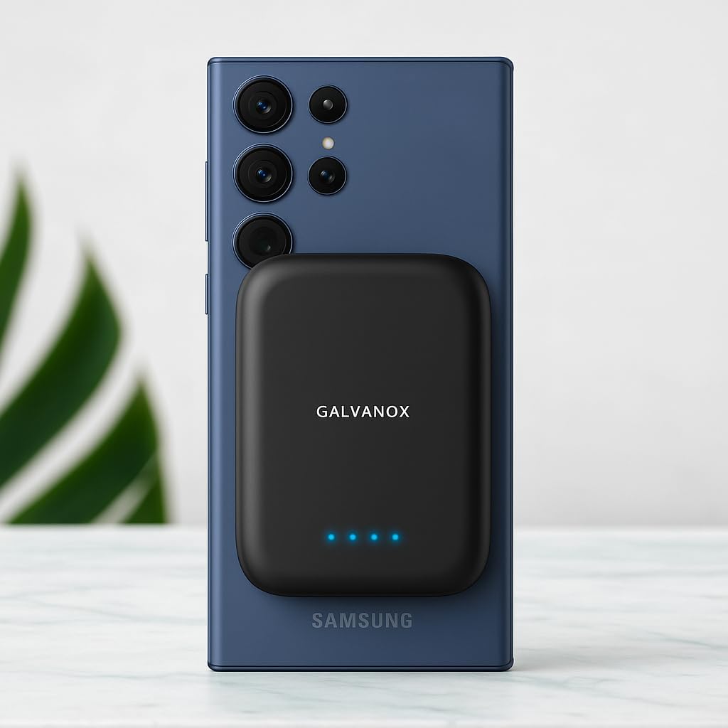 GALVANOX Magnetische Powerbank für Samsung-Handys (15 W) Kabelloses Laden Akku Pack für Android, Gal