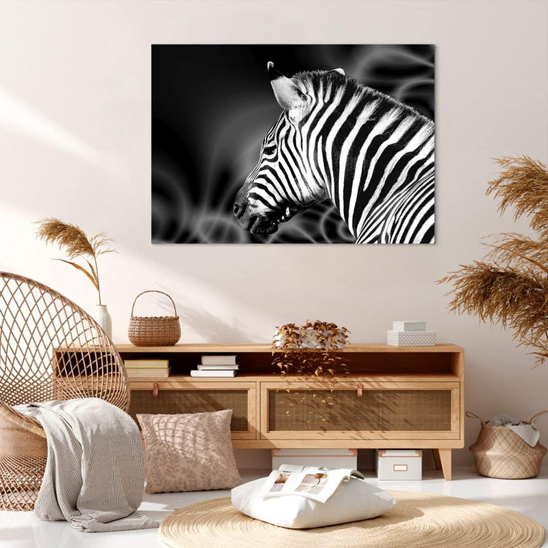 Bilder auf Leinwand 100x70cm Leinwandbild mit Rahmen Tier Zebra Streifen Gross Wanddeko Bild Schlafz