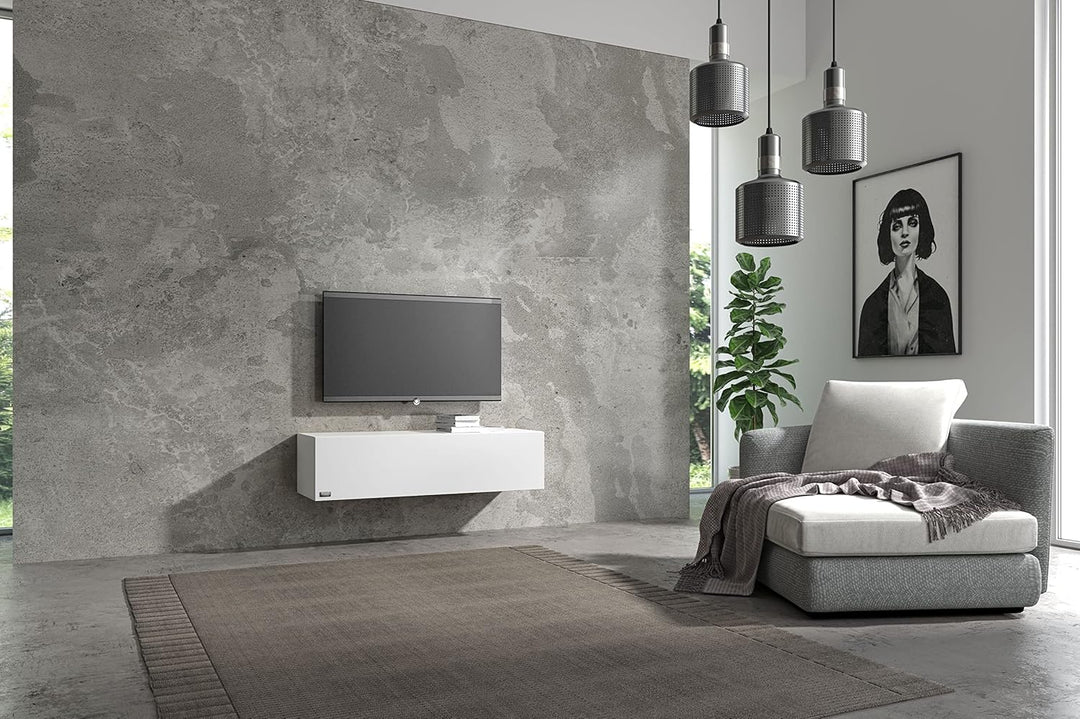 Wuun® TV Lowboard TV Board hängend I 100cm-280cm I Hängeschrank Wohnwand/Somero Weiss-Matt I 100cm 1
