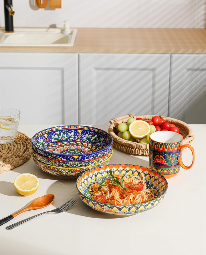 Henten Home Pastateller Set, Suppenteller/Buntes Tiefteller 4er, 1000ml Mehrzweckschalen für Suppe,