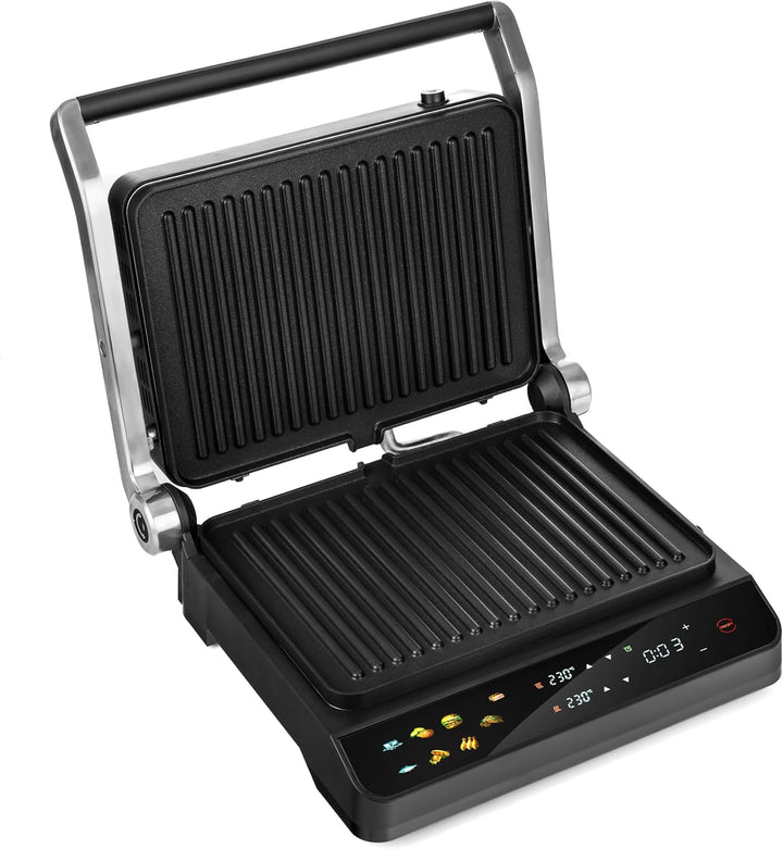 LEHMANN Kontaktgrill, 2000 W, Tischgrill 180° aufklappbar, Abnehmbare Antihaftplatten, Display: 10 P
