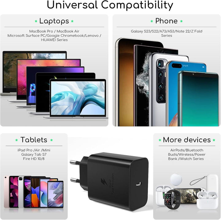 45W Samsung Ladegerät mit 3M USB C Kabel, USB C Netzteil Schnellladegerät USB C Ladegerät,für Samsun