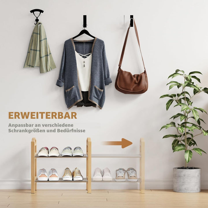LEMIKKLE Schuhregal, 2-lagiges erweiterbares schuhschrank aus Holz, kleines Schuhregal schmal für En