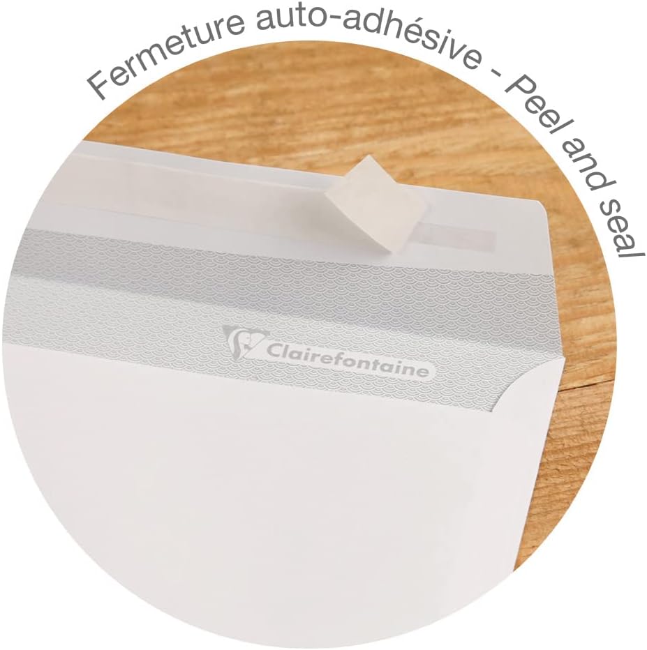 Clairefontaine 10905C - Karton mit 500 Umschlägen DL-110x220mm, selbstklebend, 90g, mit Sichtfenster