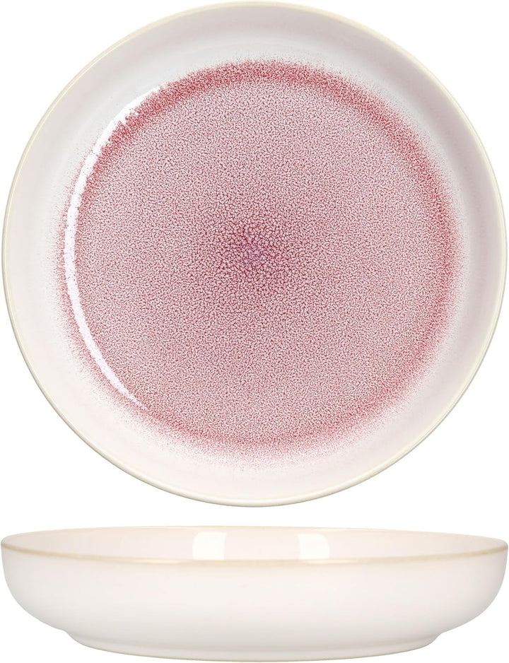 MamboCat 6er Set Reactive Glaze Paris Suppenteller I 400 ml I Creme &amp; Pink I Steingut-Teller für 6 P